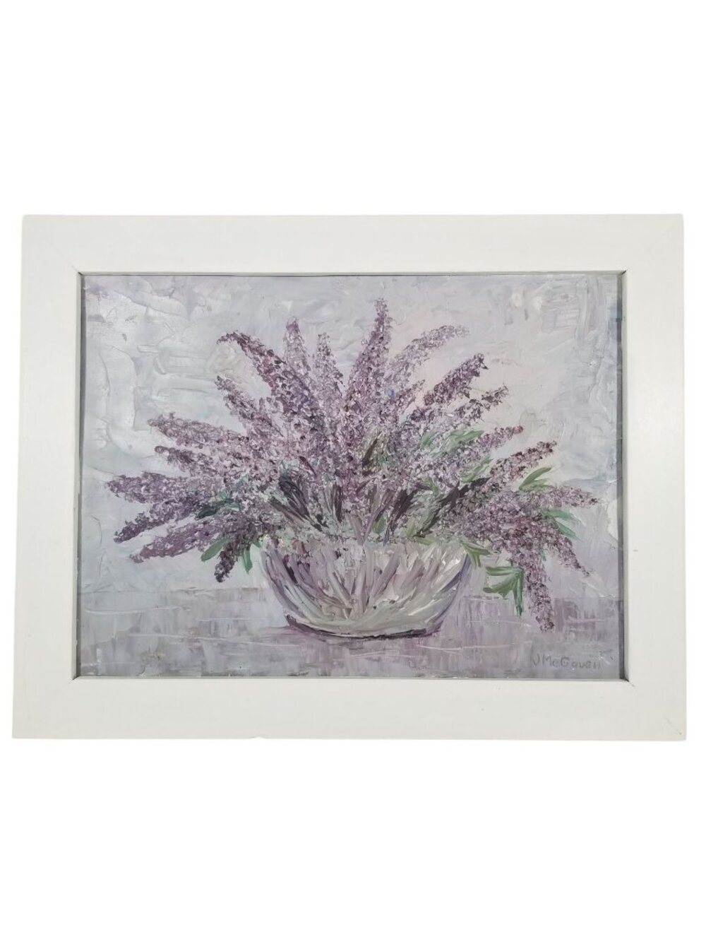Purple Floral Painting Original Acrylic Still Life Artwork Framed